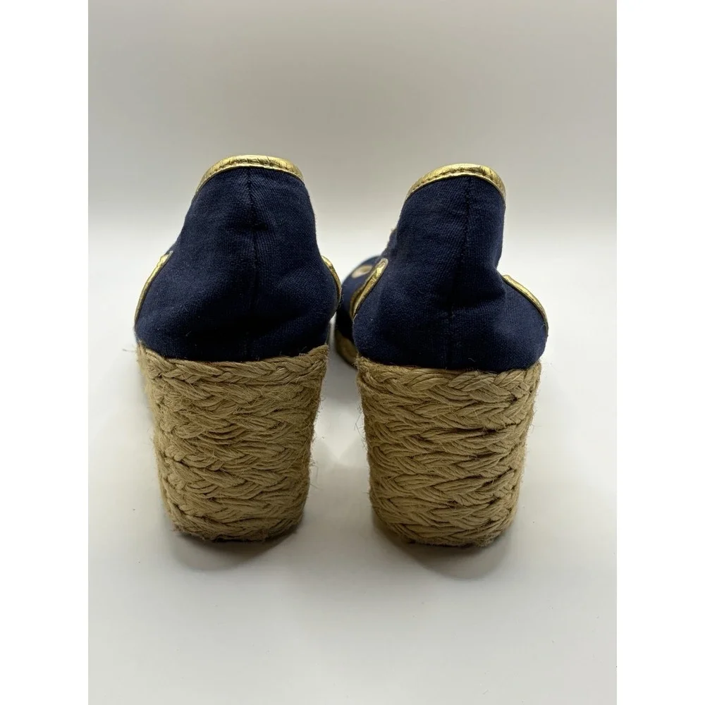 Rare Ralph Lauren Claudia Shoe Canvas Wedge Sandals Coastal Chic Womens Size 8B
